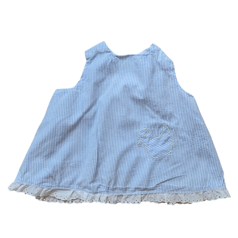Vintage light blue seersucker embroidered pastel swing back summer top